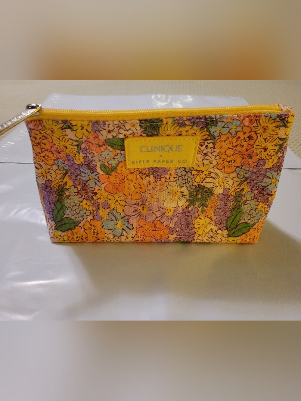 Rifle Paper Co. Yellow Floral Cosmetic Pouch -Multicolor Blooms H4.5"xL7.5"xW3" - Picture 2 of 5
